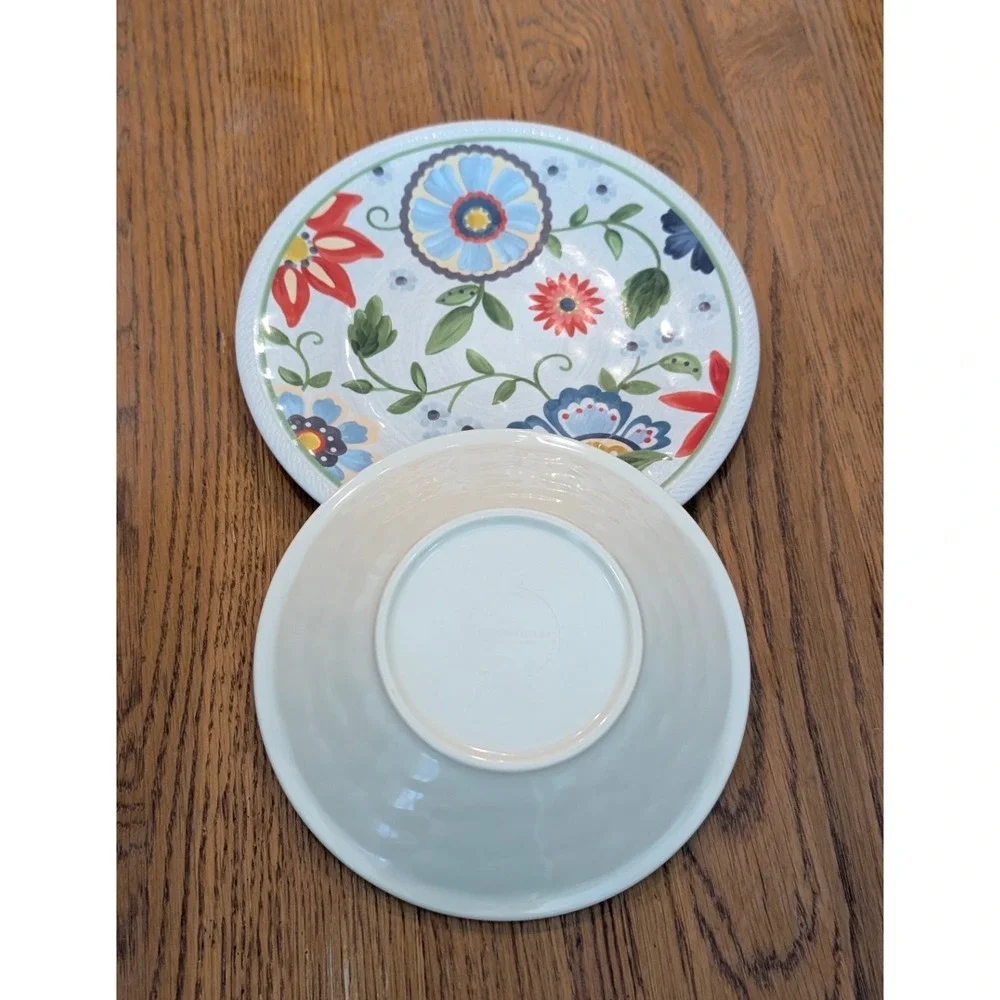 Threshold Floral Melamine Dessert/Salad‎ Plate & Cereal/Salad Bowl Set of 2